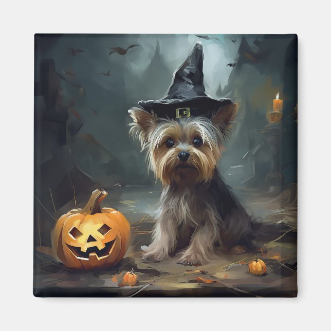 Yorkshire Terrier Pumpkins Halloween Scary  Magnet (Front)