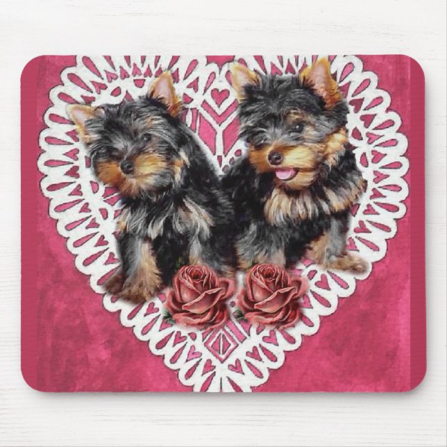 Yorkshire Terrier Puppies Valentines Mouse Pad (Front)
