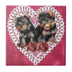 Yorkshire Terrier Puppies Valentines Tile