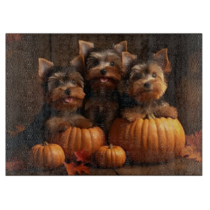 Yorkshire Terrier Puppy Autumn Delight Pumpkin  Cutting Board