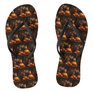 Yorkshire Terrier Puppy Autumn Delight Pumpkin  Flip Flops