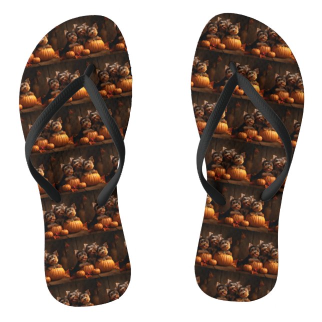 Yorkshire Terrier Puppy Autumn Delight Pumpkin  Flip Flops (Footbed)