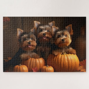 Yorkshire Terrier Puppy Autumn Delight Pumpkin  Jigsaw Puzzle