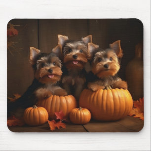 Yorkshire Terrier Puppy Autumn Delight Pumpkin  Mouse Pad