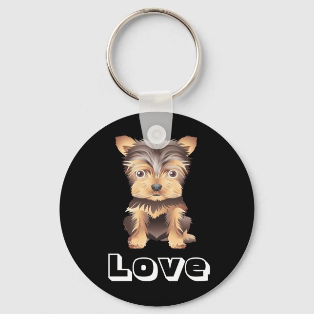 Yorkshire Terrier Puppy Dog Black Key Chain (Front)