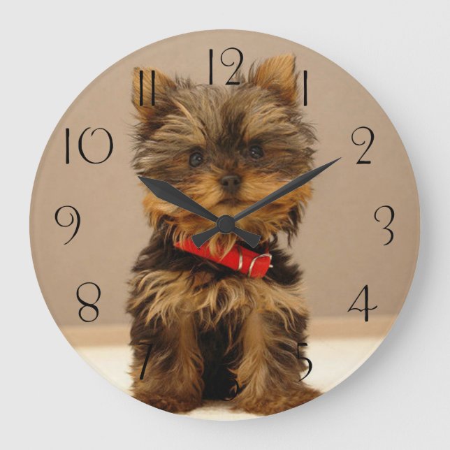 Yorkshire Terrier Puppy Dog Large Clock (Front)