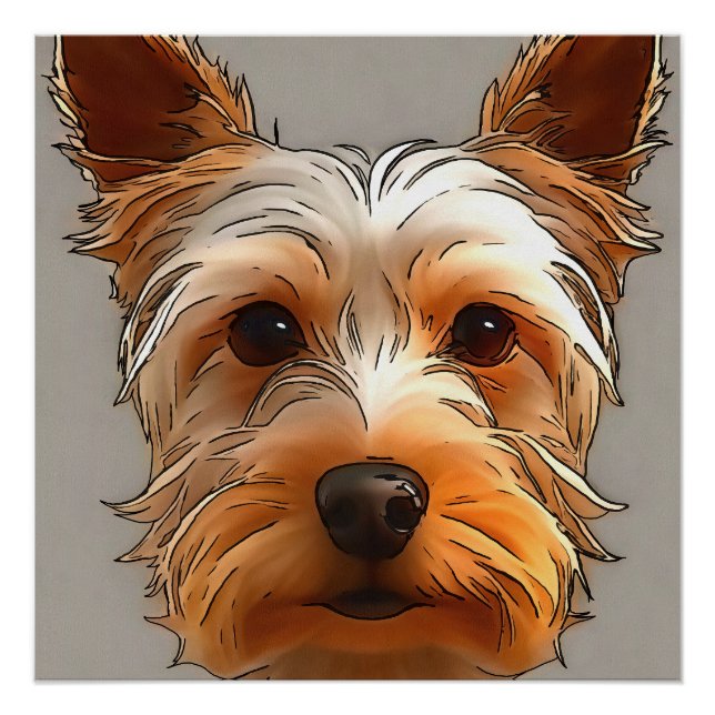 Yorkshire Terrier Puppy Head Portrait  Poster (Front)