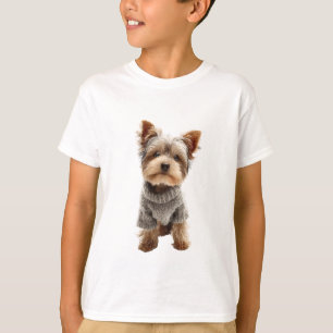 Yorkshire Terrier Puppy in Grey Knit Sweater Kids