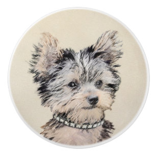 Yorkshire Terrier Puppy Painting Original Dog Art Ceramic Knob