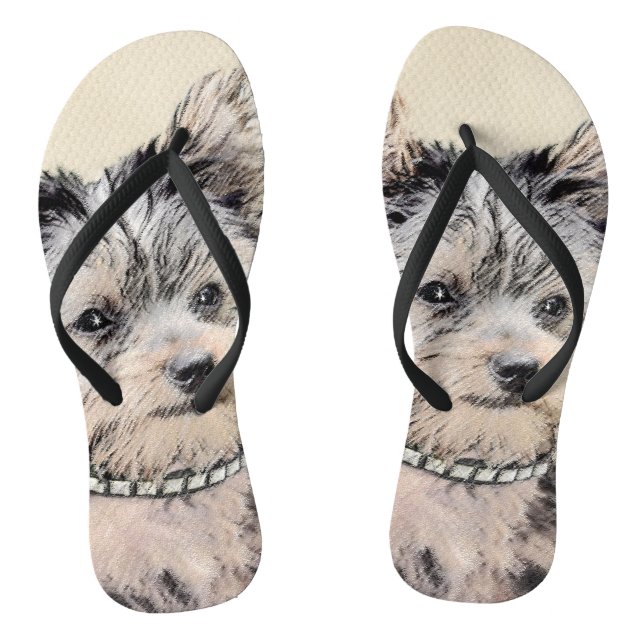Yorkshire Terrier Puppy Painting Original Dog Art Flip Flops (Footbed)