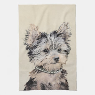 Yorkshire Terrier Puppy Painting Original Dog Art Kitchen Towel