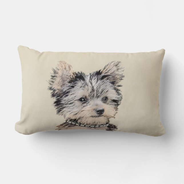 Yorkshire Terrier Puppy Painting Original Dog Art Lumbar Pillow (Front)