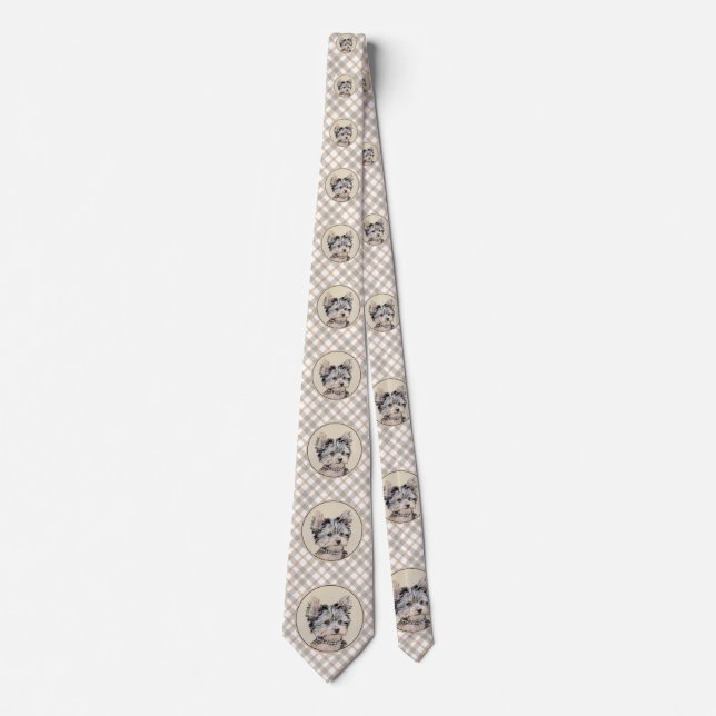 Yorkshire Terrier Puppy Painting Original Dog Art Tie (Front)