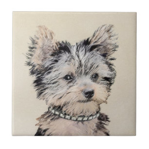 Yorkshire Terrier Puppy Painting Original Dog Art Tile