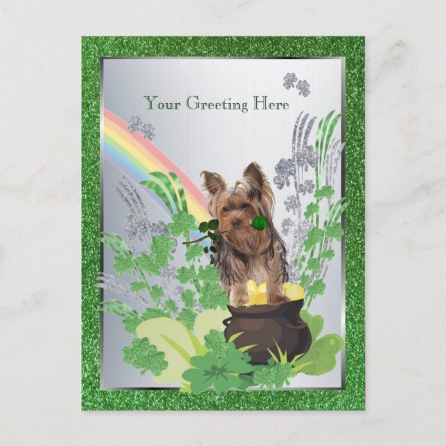 Yorkshire Terrier Puppy St Pattys - Customize It Postcard (Front)