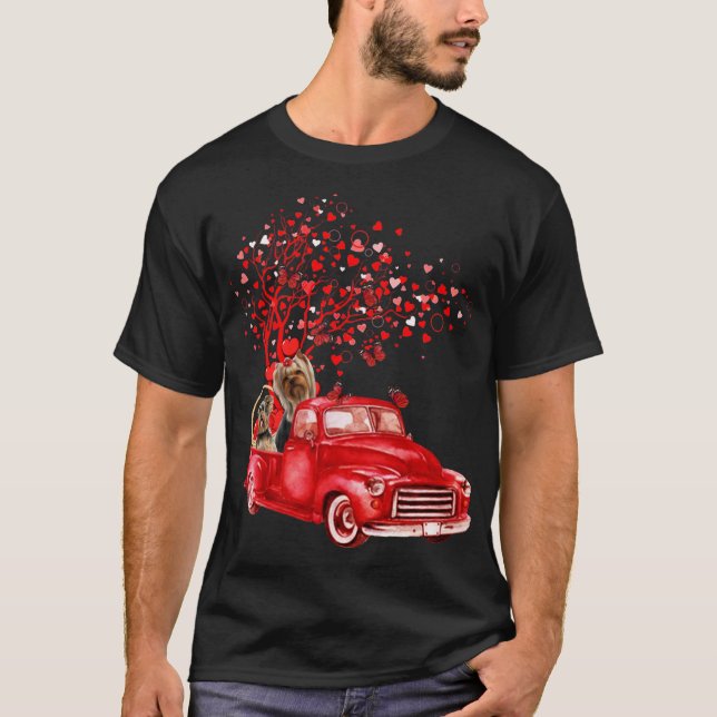 Yorkshire Terrier Riding Truck Valentine Butterfly T-Shirt (Front)