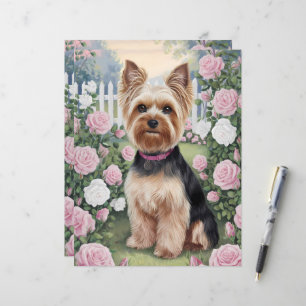 Yorkshire Terrier Rose Garden Art Scrapbook Paper