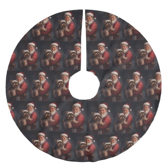 Yorkshire Terrier Santa Claus Festive Christmas Brushed Polyester Tree Skirt (Front)
