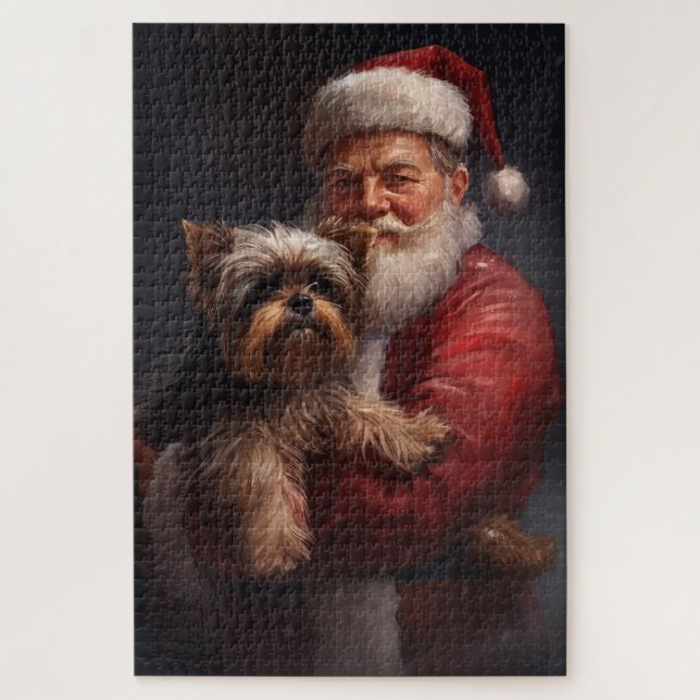 Yorkshire Terrier Santa Claus Festive Christmas Jigsaw Puzzle (Vertical)