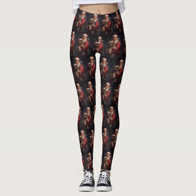 Yorkshire Terrier Santa Claus Festive Christmas Leggings (Front)