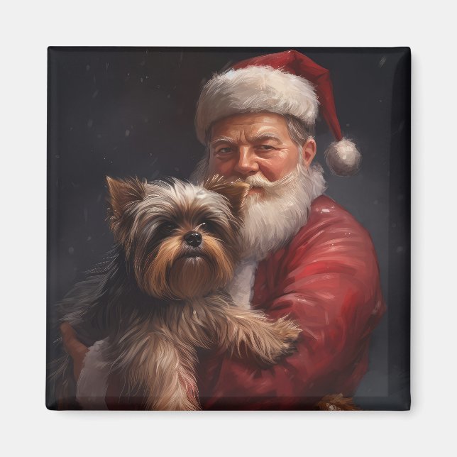 Yorkshire Terrier Santa Claus Festive Christmas Magnet (Front)
