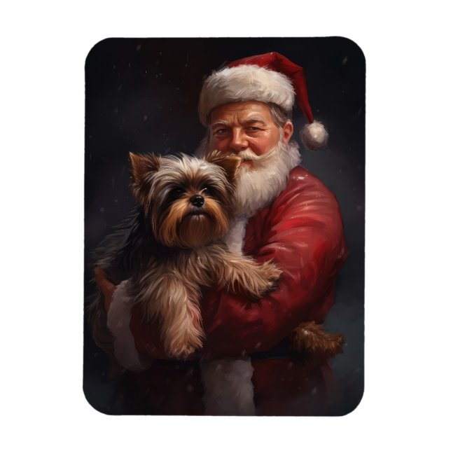 Yorkshire Terrier Santa Claus Festive Christmas Magnet (Vertical)