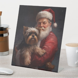 Yorkshire Terrier Santa Claus Festive Christmas Pedestal Sign