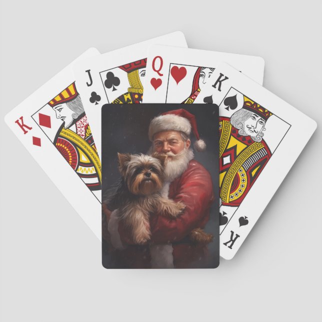 Yorkshire Terrier Santa Claus Festive Christmas Playing Cards (Back)