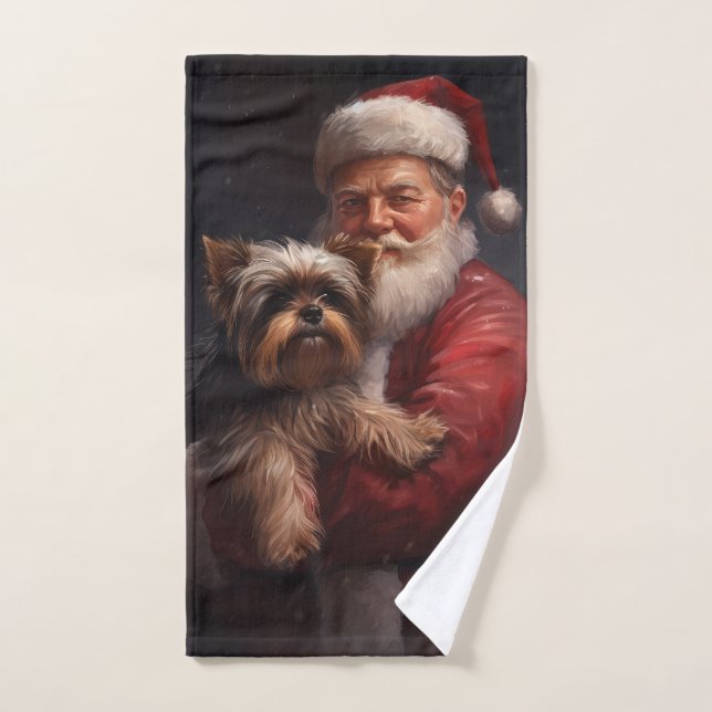 Yorkshire Terrier Santa Claus Festive Noël (Serviette à main)