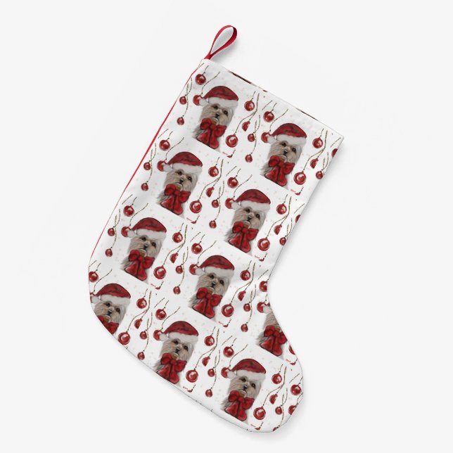 YORKSHIRE TERRIER  SMALL CHRISTMAS STOCKING (Front (Hanging))