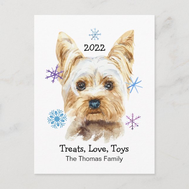 Yorkshire Terrier Snowflakes Custom Text Christmas Holiday Postcard (Front)