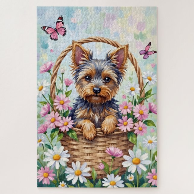 Yorkshire Terrier Spring Flowers Cute Dog Jigsaw Puzzle (Vertical)