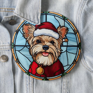 Yorkshire Terrier Stained Glass Christmas 6 Inch Round Button