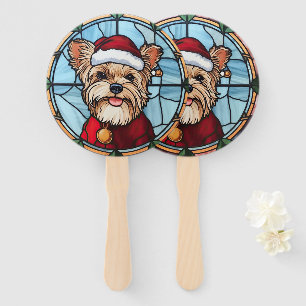 Yorkshire Terrier Stained Glass Christmas Hand Fan