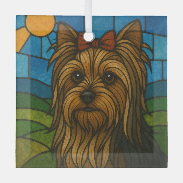 Yorkshire Terrier "Stained Glass"  Glass Ornament (Front)