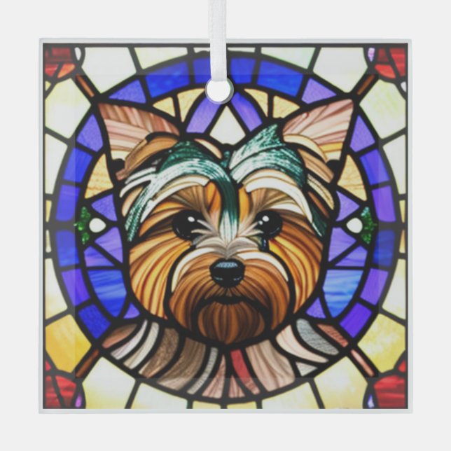 Yorkshire Terrier "Stained Glass"  Glass Ornament (Front)
