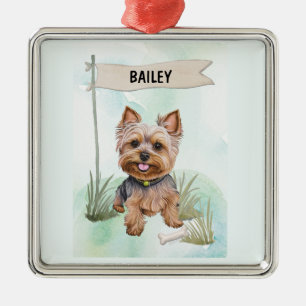 Yorkshire Terrier Watercolor Personalized Dog Metal Ornament