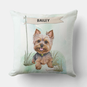 Yorkshire Terrier Watercolor Personalized Dog Throw Pillow