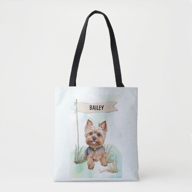 Yorkshire Terrier Watercolor Personalized Dog Tote Bag (Front)