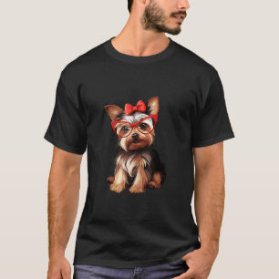 Yorkshire Terrier Wearing Red Glasses And Headband T-Shirt