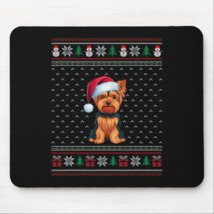 Yorkshire Terrier Wearing Santa Hat Ugly Xmas Dog Mouse Pad