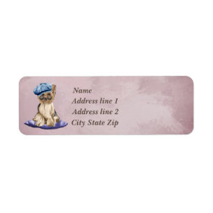 Yorkshire Terrier With Hat on Purple Pillow