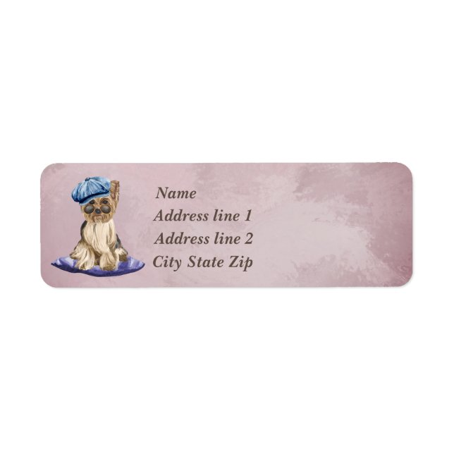 Yorkshire Terrier With Hat on Purple Pillow (Front)