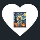 Yorkshire terrier Yorkie Dog of van gogh starry ni Heart Sticker<br><div class="desc">Yorkshire terrier Yorkie Dog of van gogh starry night halloween Funny Jack O Lantern Face subtle graphic t shirt   Happy Halloween</div>