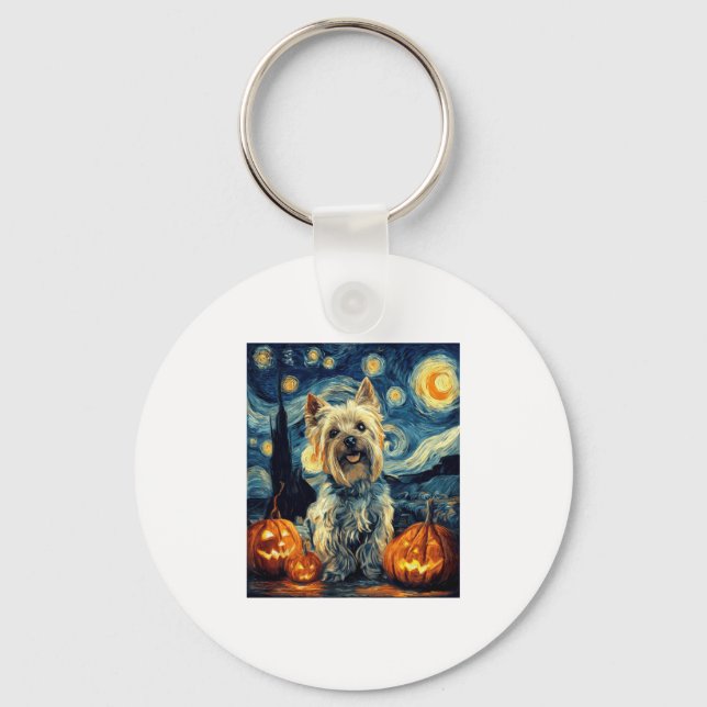 Yorkshire terrier Yorkie Dog of van gogh starry ni Keychain (Front)