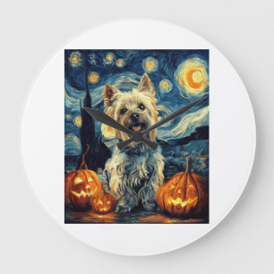 Yorkshire terrier Yorkie Dog of van gogh starry ni Large Clock