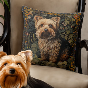 Yorkshire Terrier Yorkie Dog Vintage Floral Throw Pillow