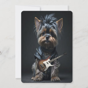Yorkshire Terrier Yorkie Guitarist Rocker Fatigues Holiday Card