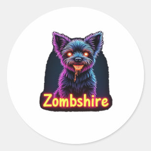 Yorkshire Terrier Yorkie Zombie Dog Halloween Over Classic Round Sticker