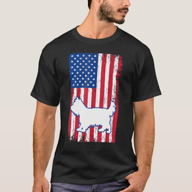 Yorkshire Terriers American Flag Usa Patriotic Dog T-Shirt (Front)